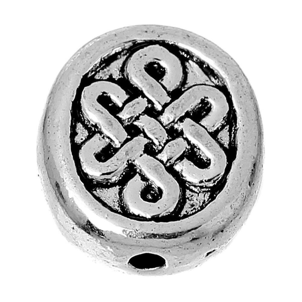 6834 25pc Antiqued Silver Alloy Oval Chinese Knot Pattern Charms Pendants